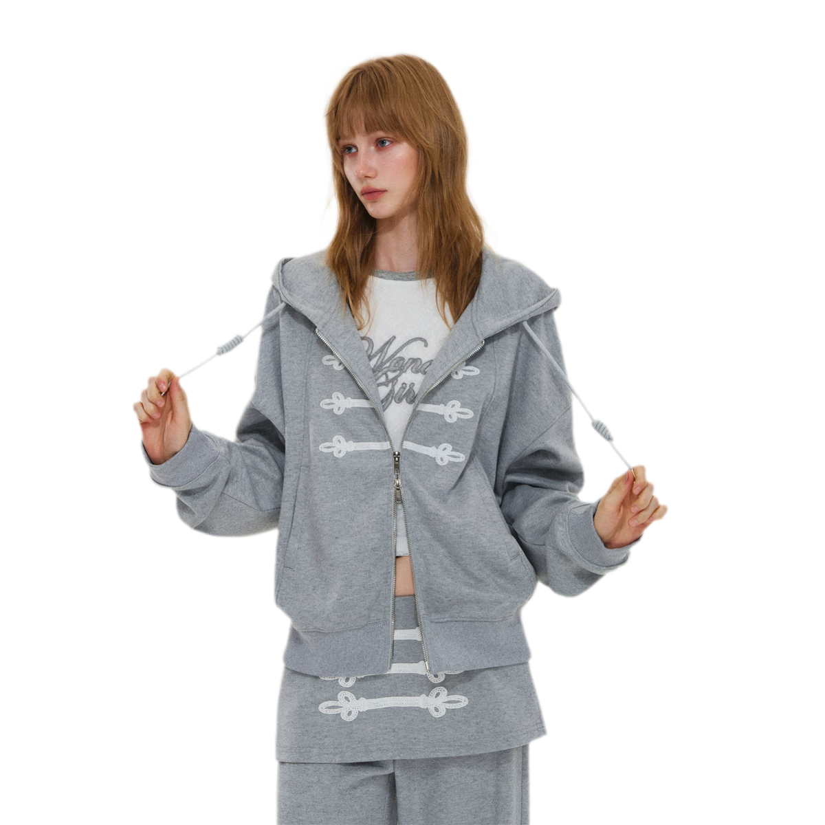 Texturierte Hoodie-Jacke mit Puff-Print