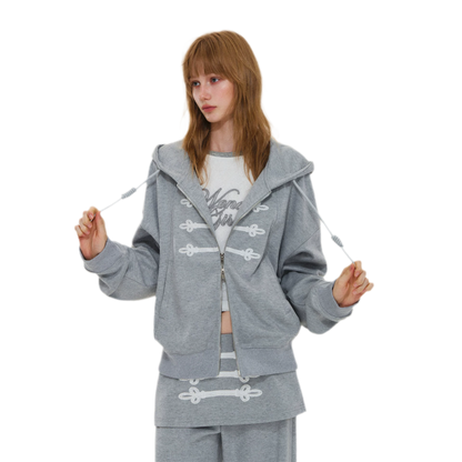 Texturierte Hoodie-Jacke mit Puff-Print