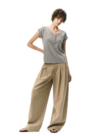 Curved Linen-Blend Pants