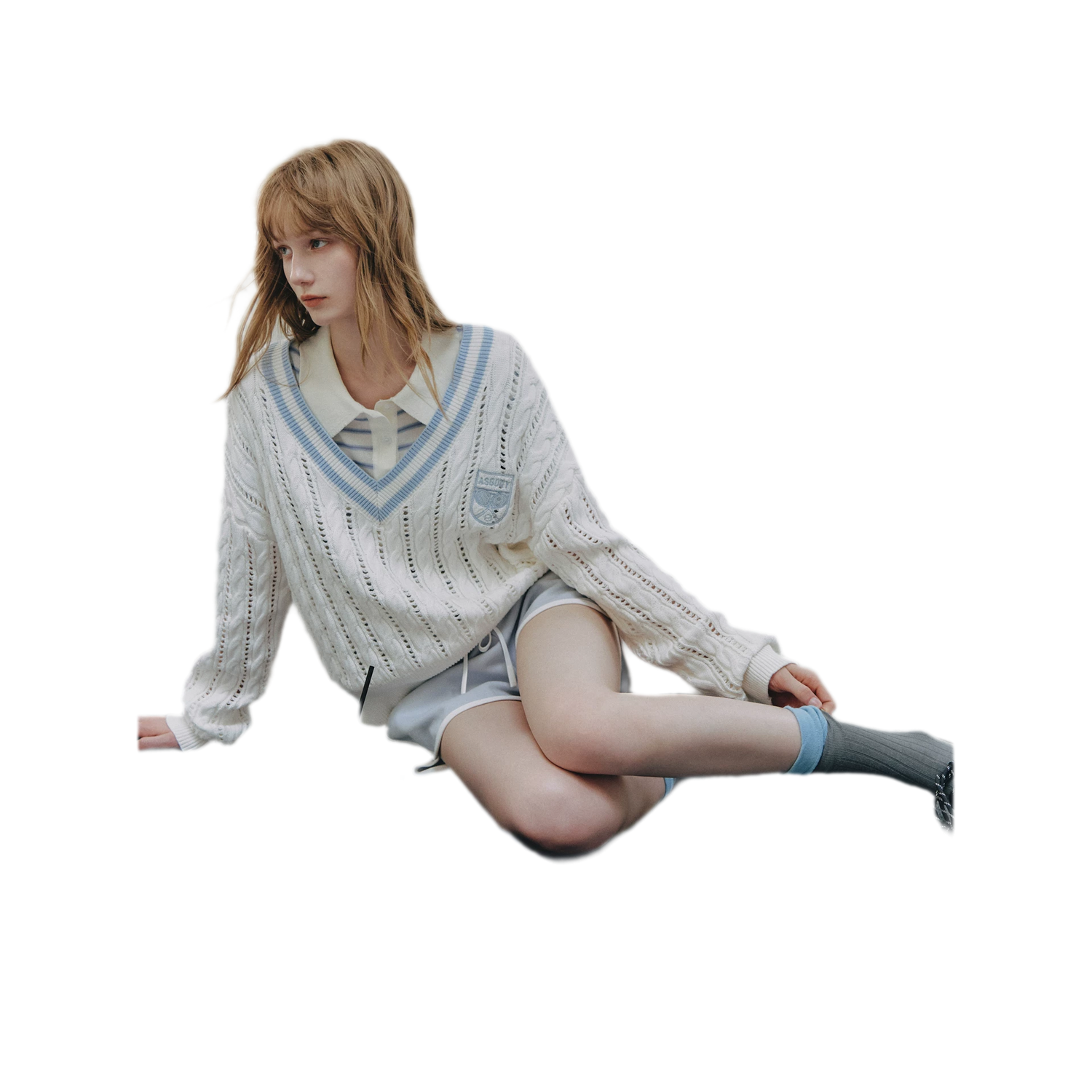 Cable Knit Cropped V-Neck Sweater