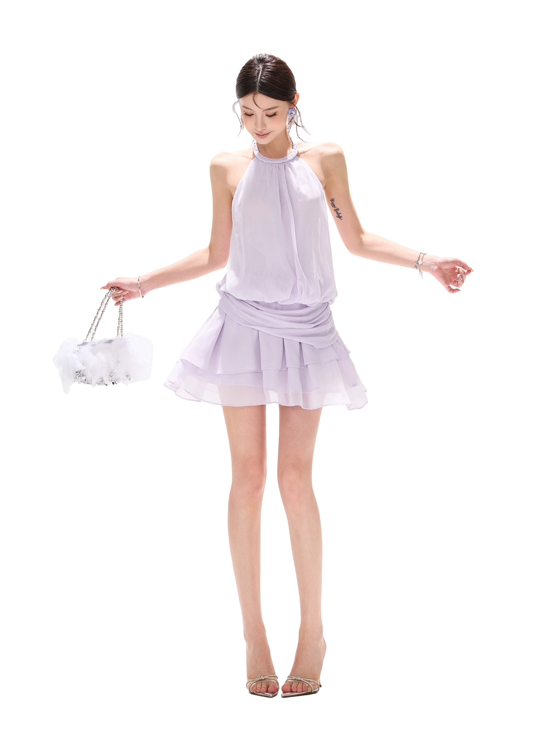 Sleeveless Halter Neck A-Line Chiffon Dress