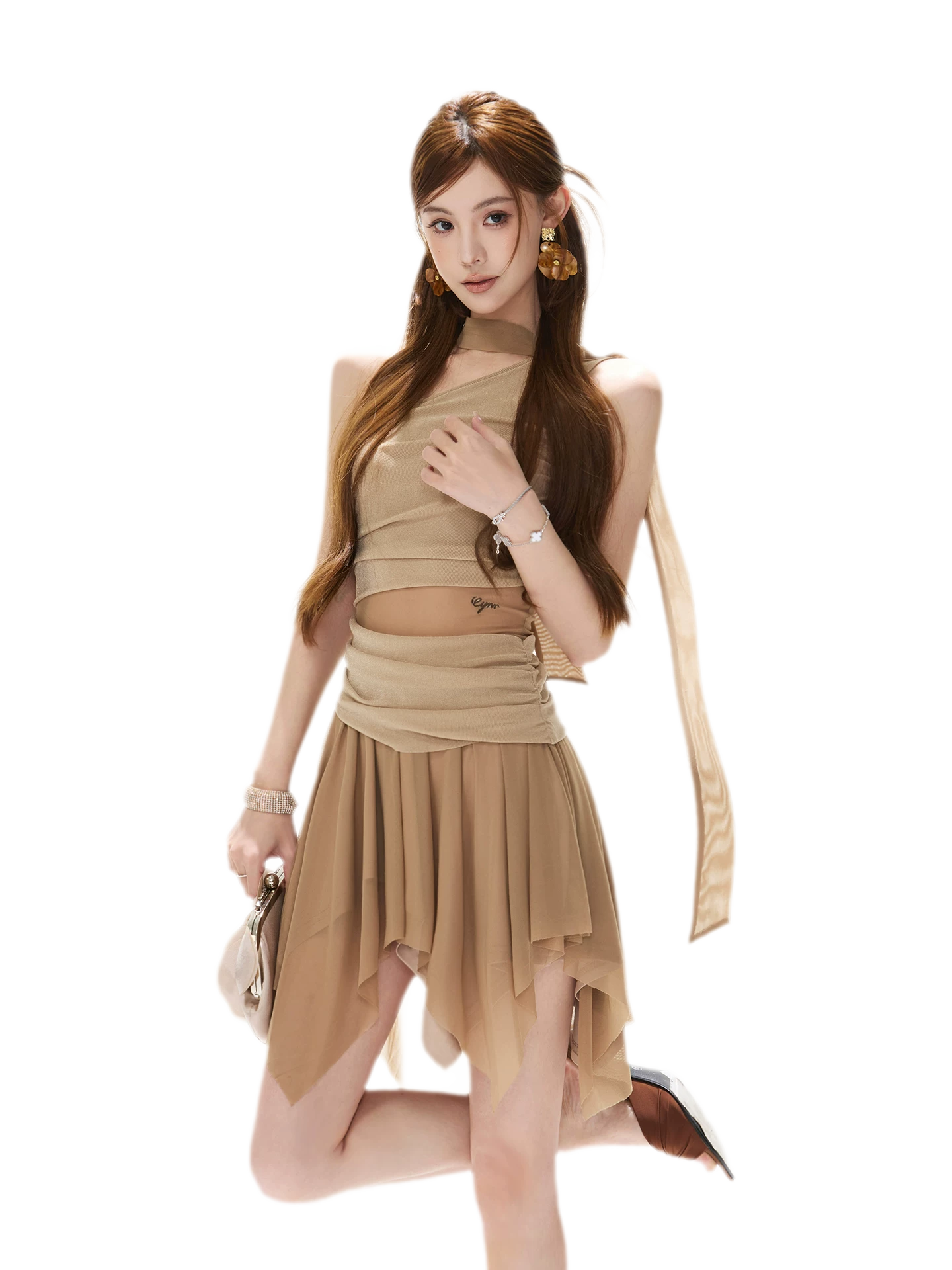 Mesh Drape Mini Dress