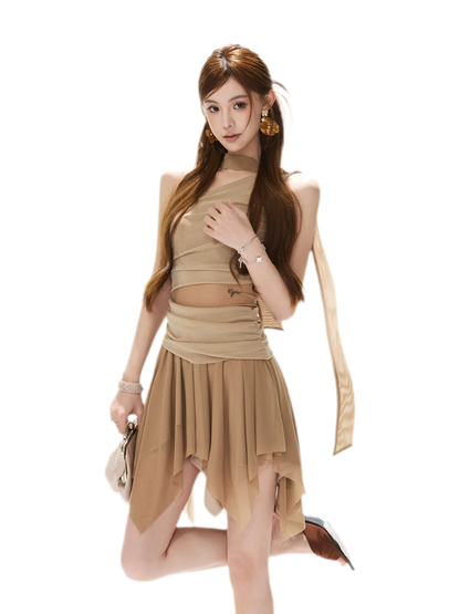 Mesh Drape Mini Dress
