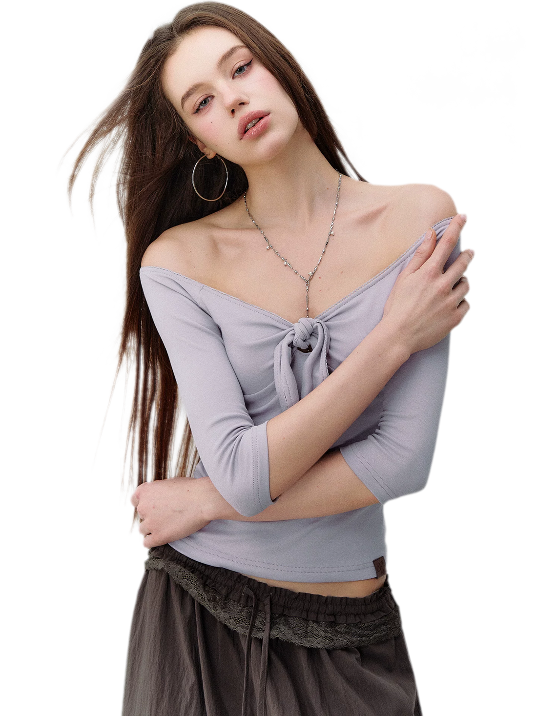 Heartbeat Light Tie Pure Desire Off-Shoulder T-Shirt