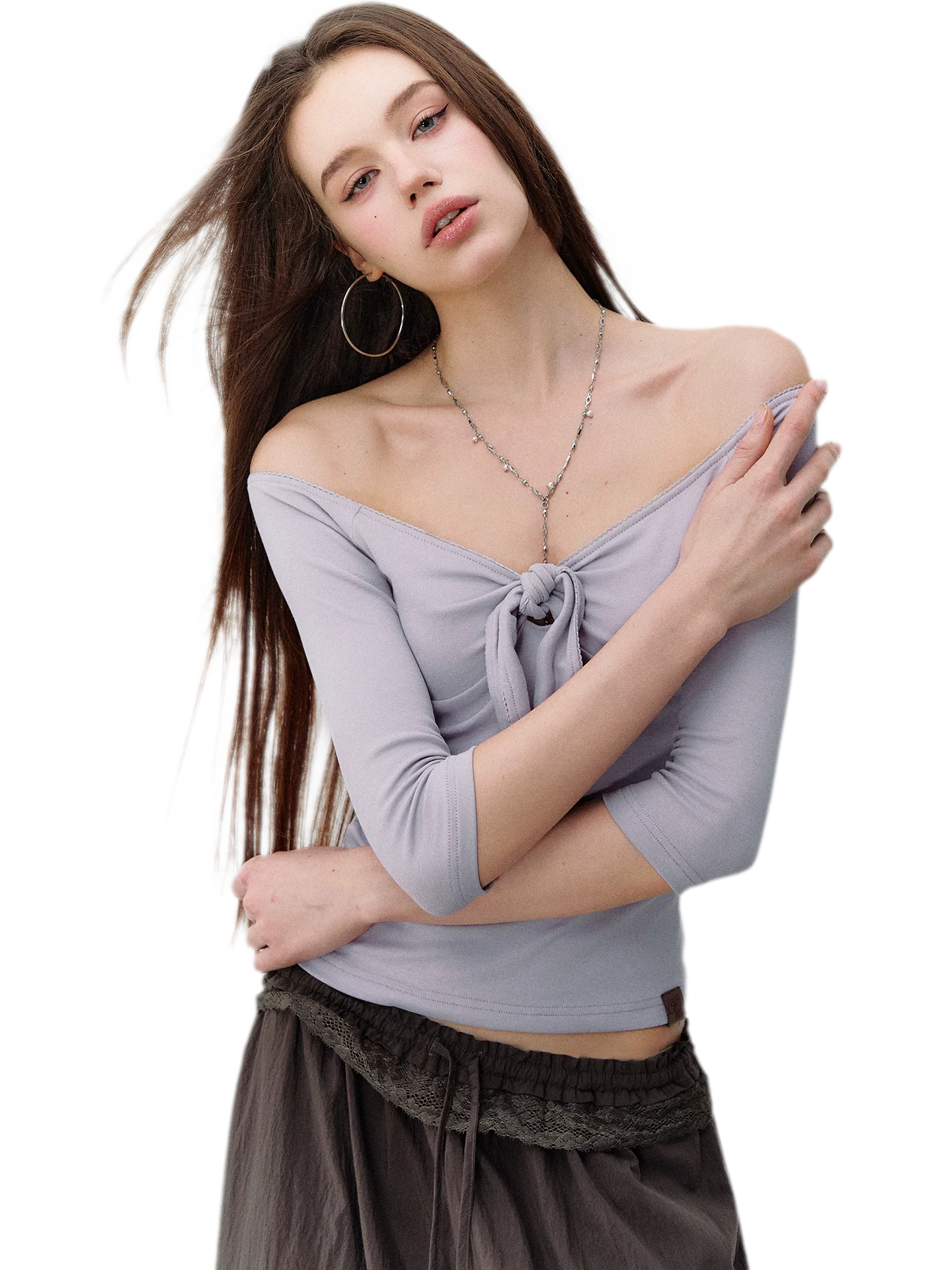 Heartbeat Light Tie Pure Desire Off-Shoulder T-Shirt