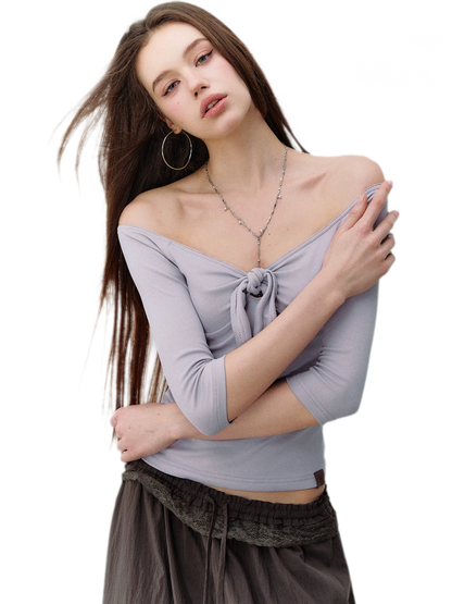 Heartbeat Light Tie Pure Desire Off-Shoulder T-Shirt