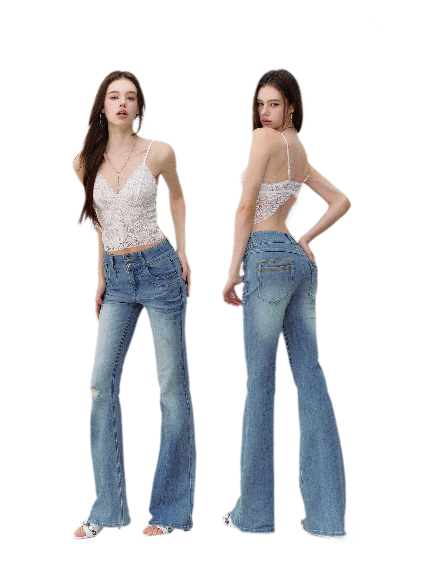 Model Vintage Washed Slim Flared Jeans