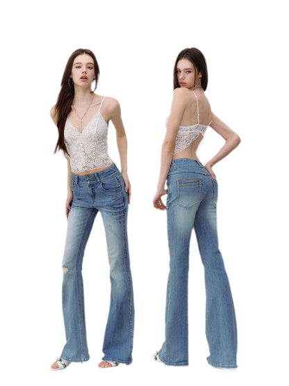 Model Vintage Washed Slim Flared Jeans