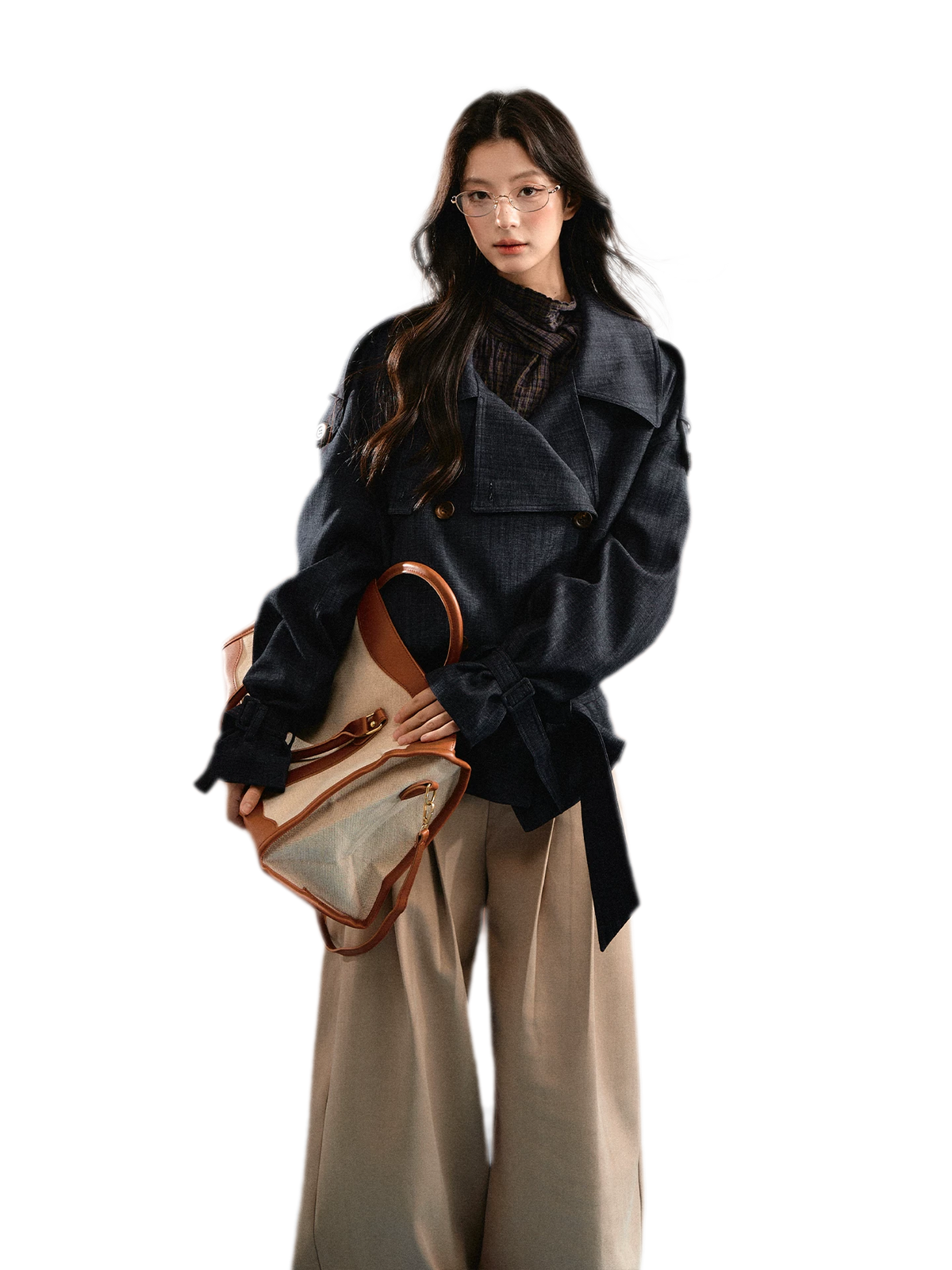 Trench court en denim avec ceinture