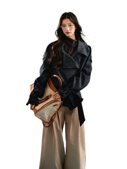 Trench court en denim avec ceinture