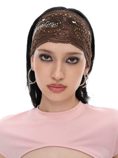 Brown Lace Embellished Headband