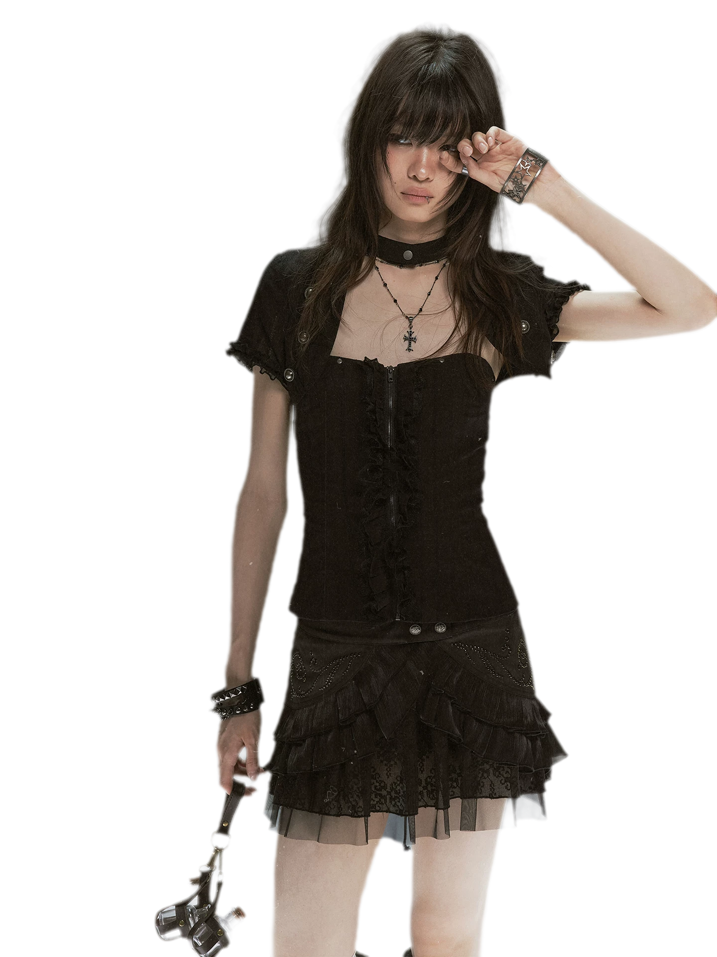 Studded Tiered Mini Skirt
