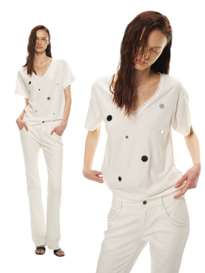 Relaxed Stylish V-Neck Short Sleeve T-Shirt