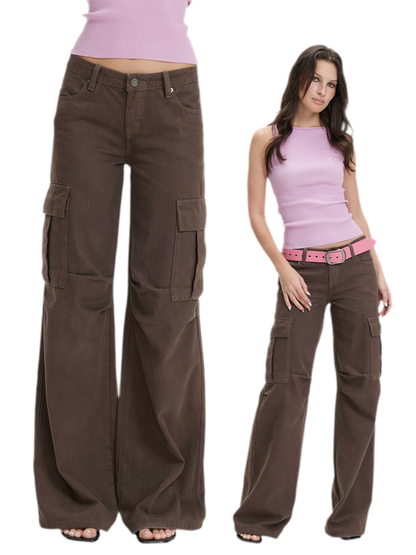 Washed Cargo Wide-Leg Pants