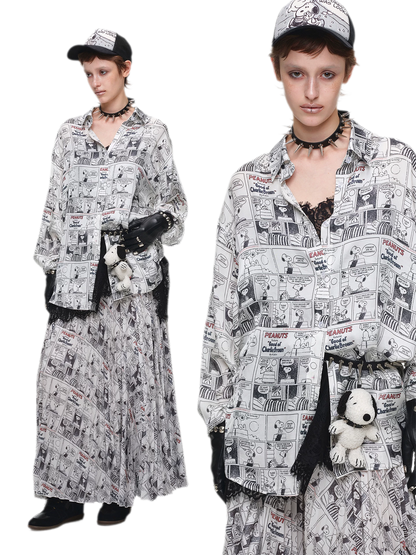 Pleated Newspaper A-Line Skirt