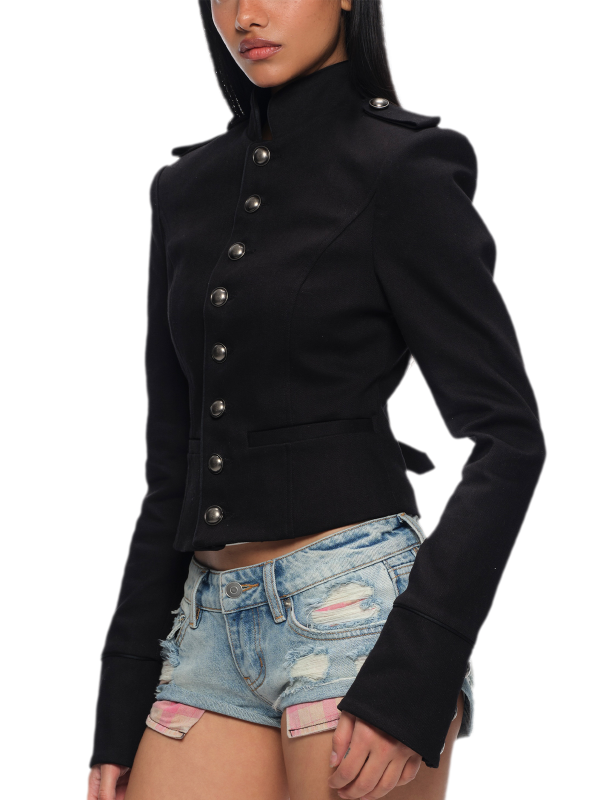 Coated Napoleon Fitted Cropped Jacket
