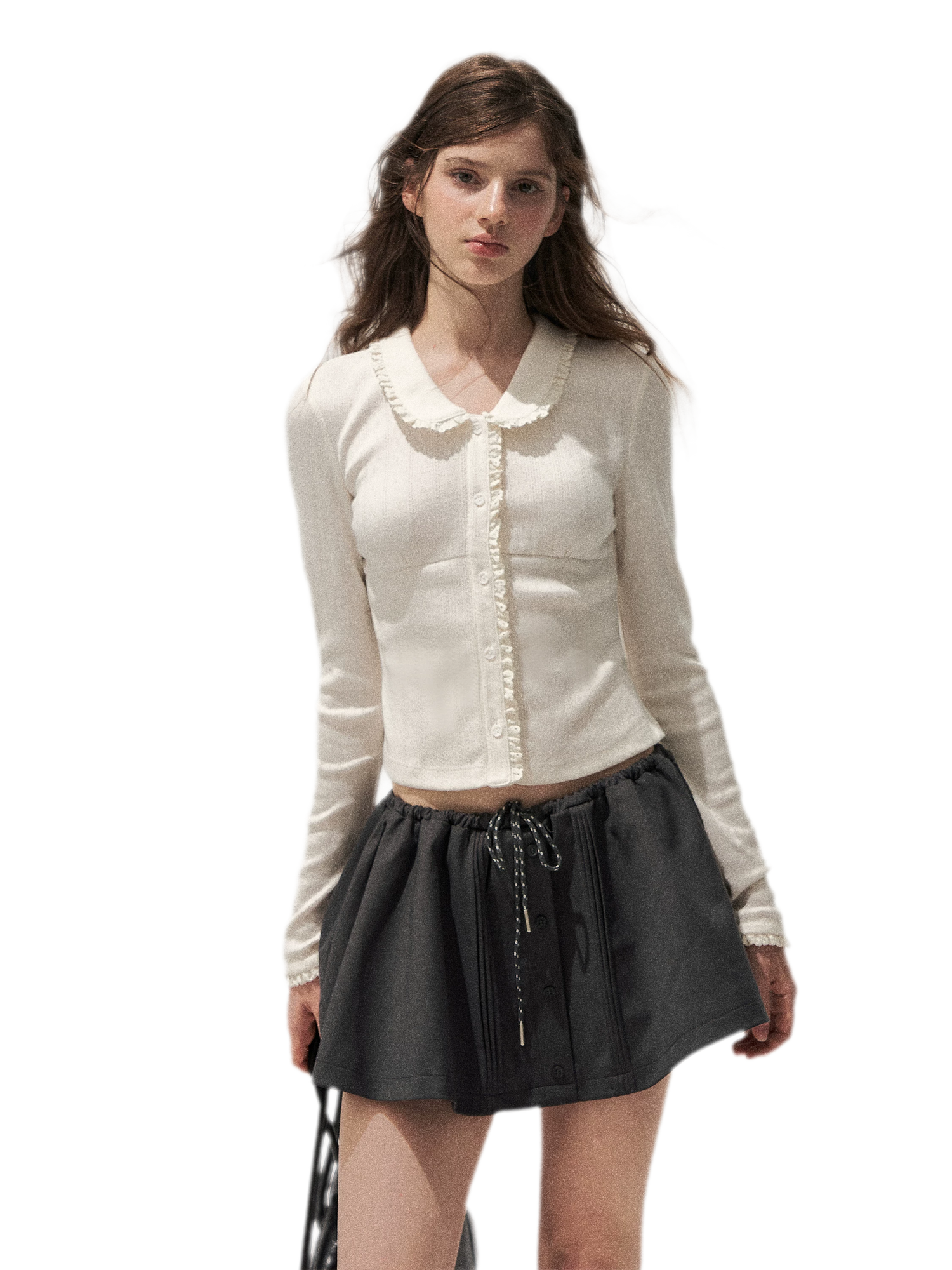 Textured Lace Collar Long-Sleeve Top