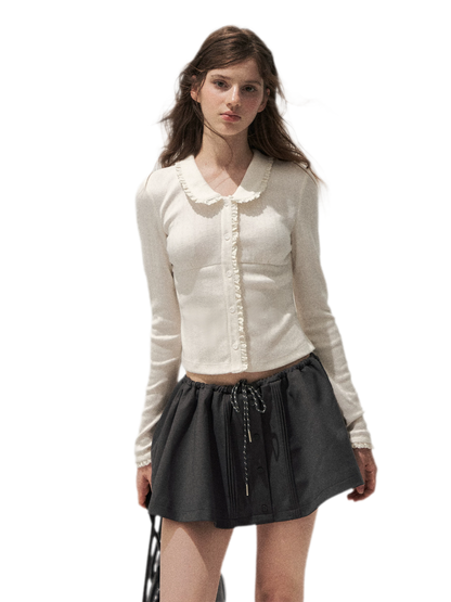 Textured Lace Collar Long-Sleeve Top
