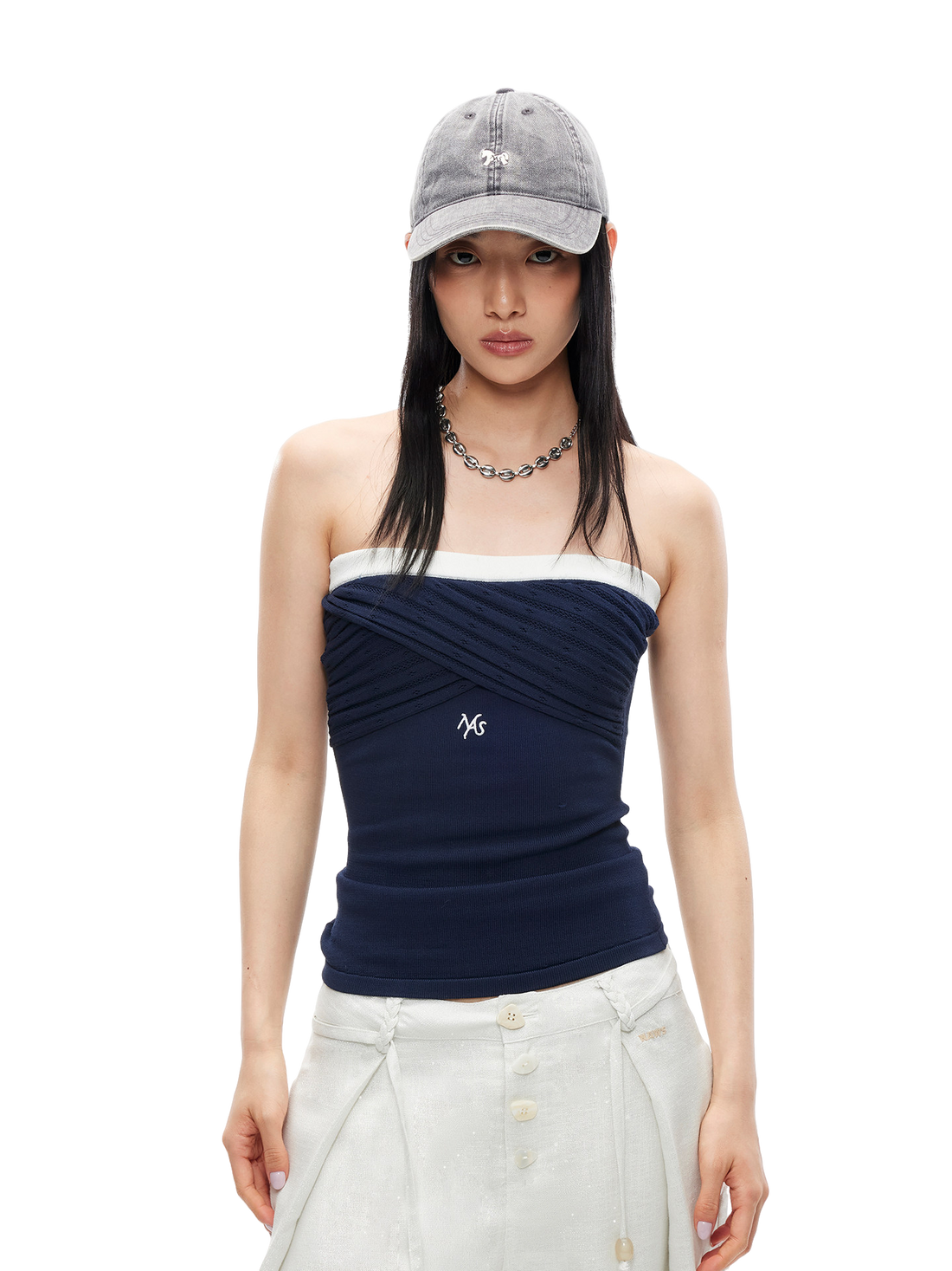 Lace Knit Camisole with Color-Blocked Trim