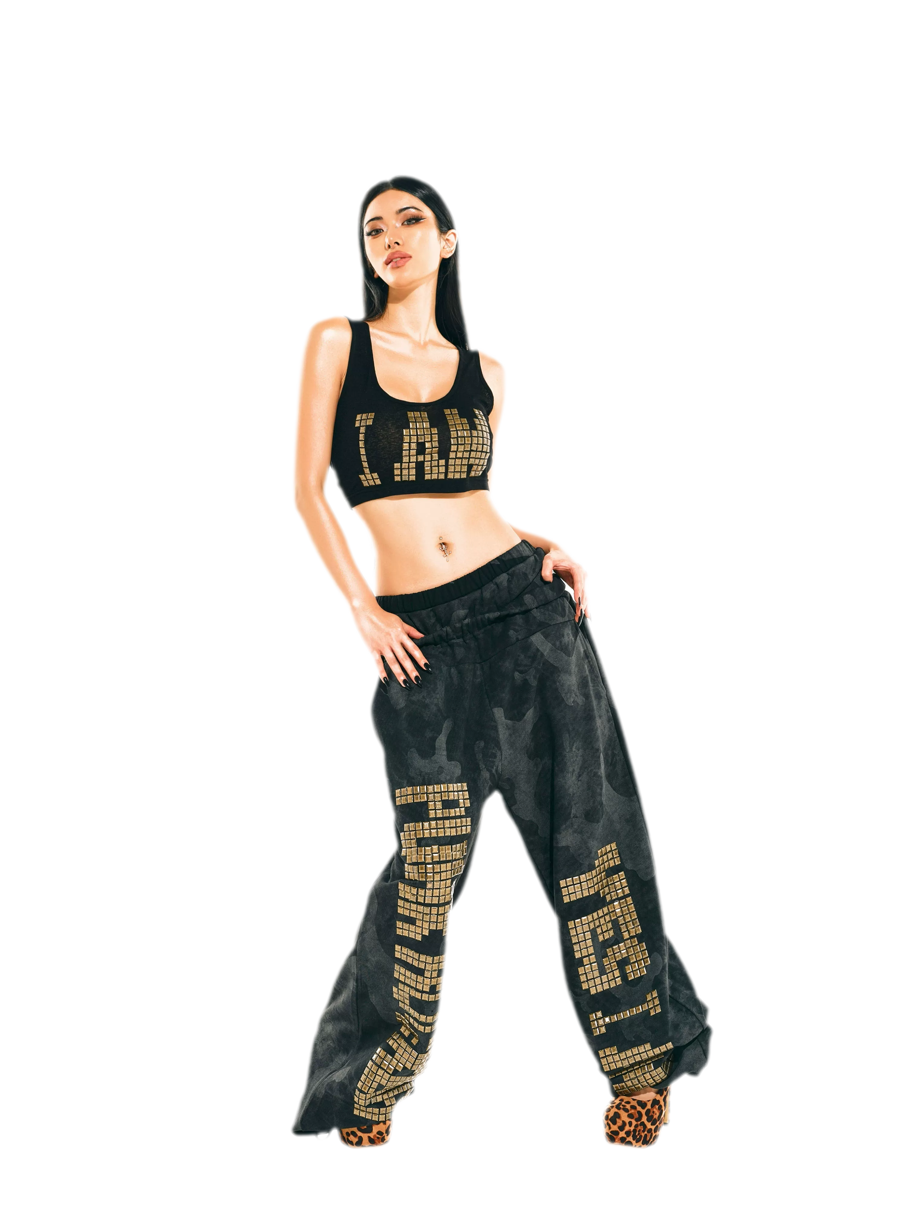 Camouflage Rhinestone Hoodie Sweatpants Set