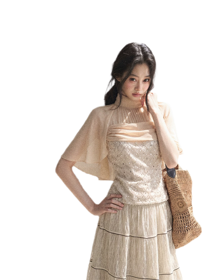 Textured Sequin Cape Top
