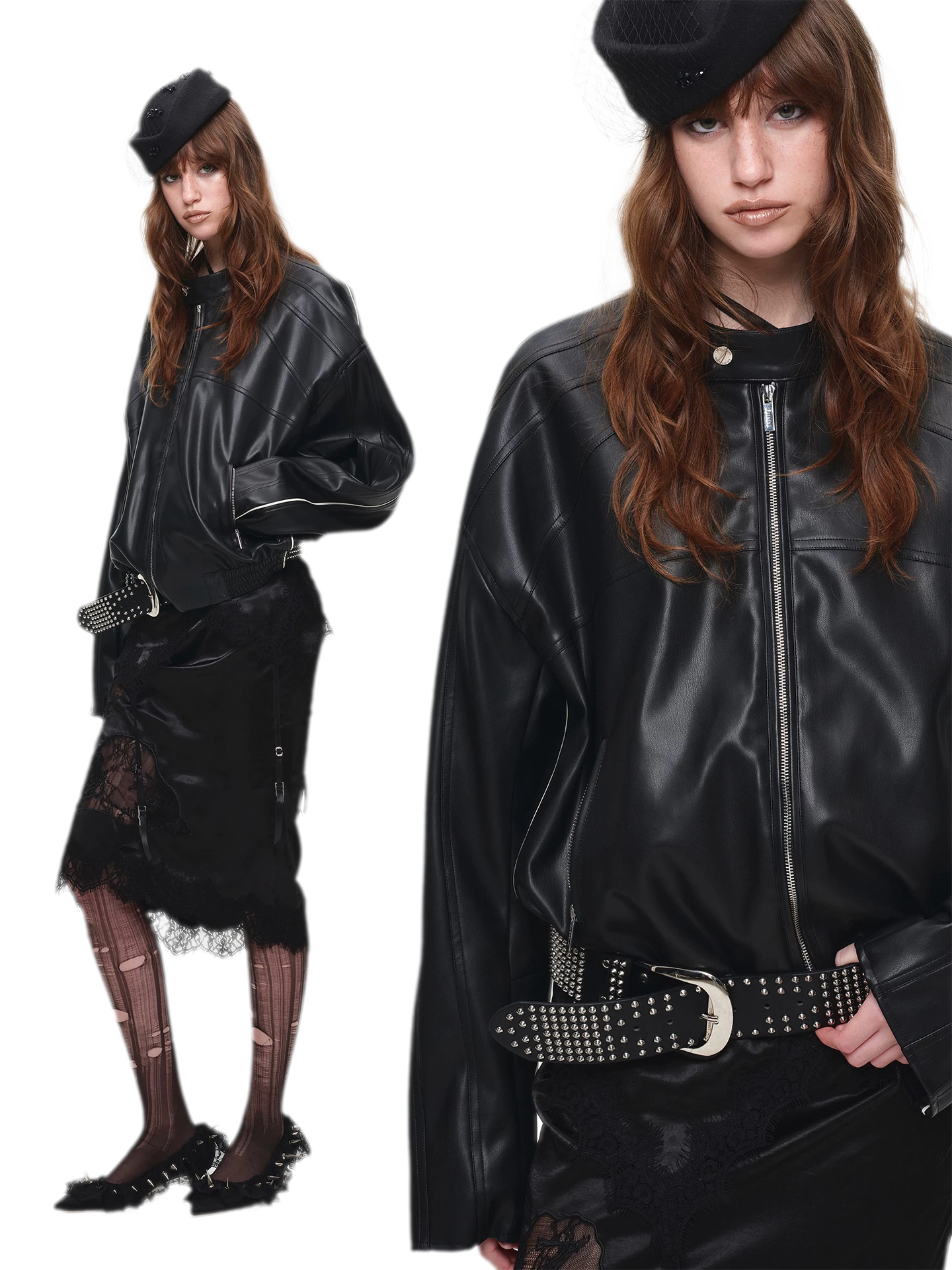 Contrast Trim Cropped PU Jacket