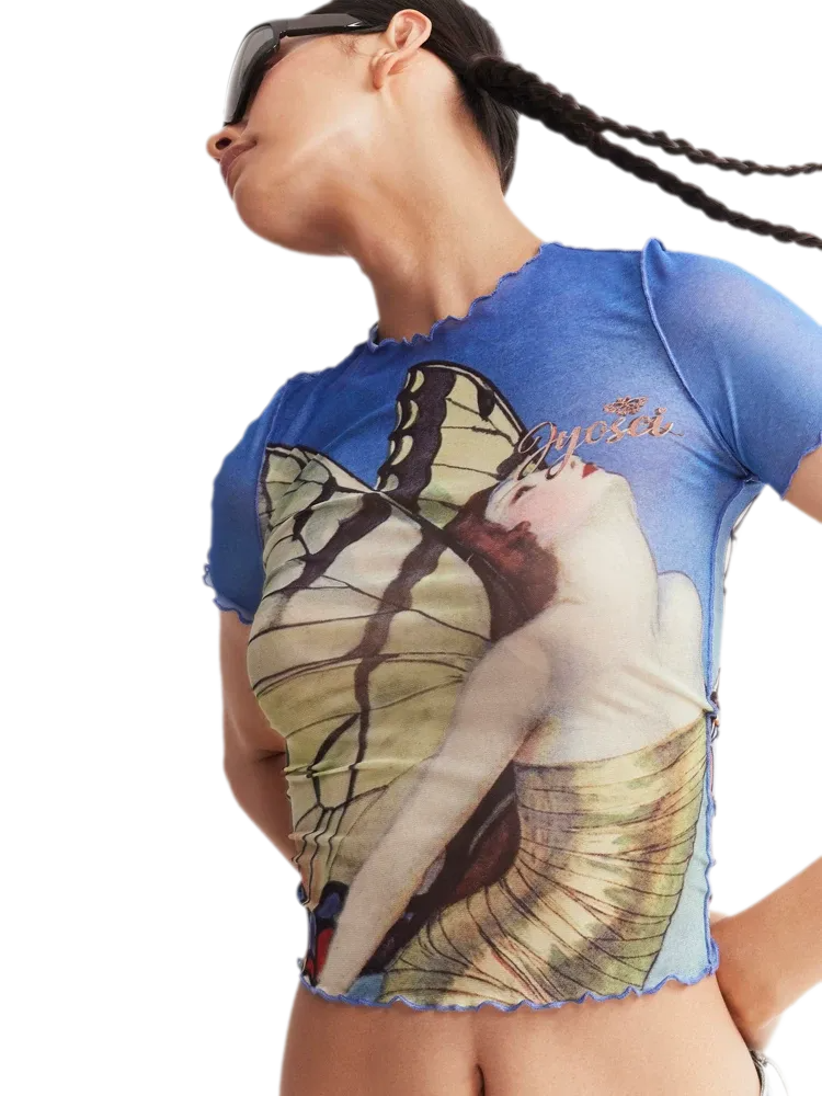 Mesh Ruffle Fit Tee