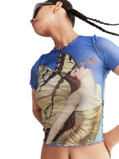 Mesh Ruffle Fit Tee
