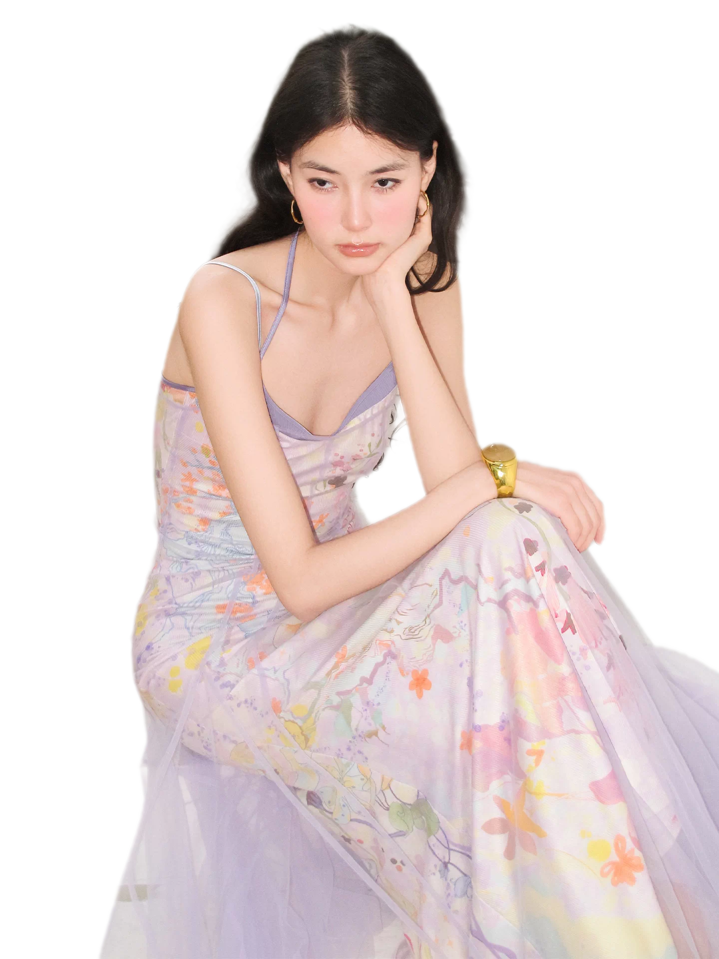 Oil-Painted Print Organza Set