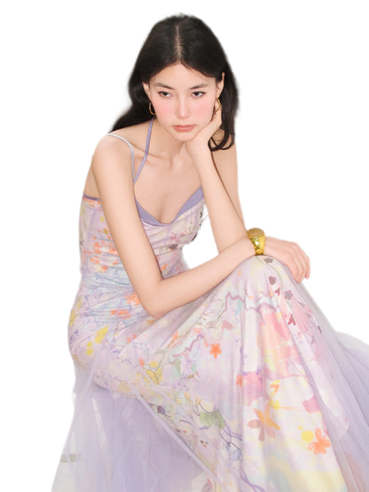 Oil-Painted Print Organza Set