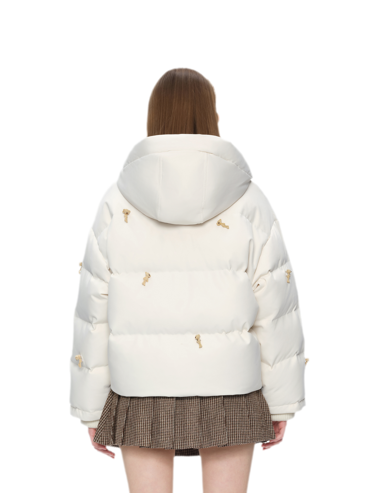 Flocked Bear Hooded Down Jacket