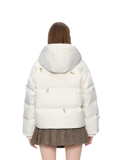 Flocked Bear Hooded Down Jacket