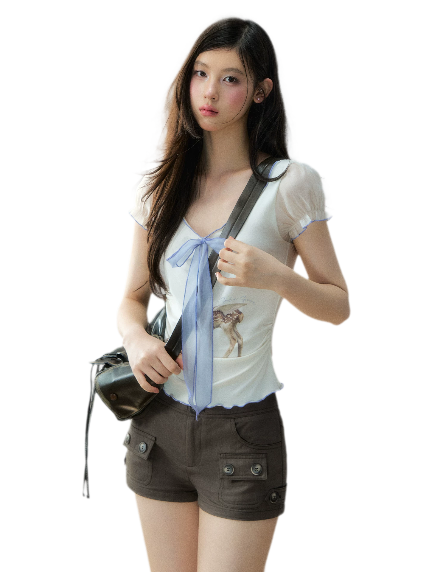 Vintage Brown Multi-Pocket Slim Shorts