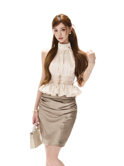 Draped Button Mini Skirt
