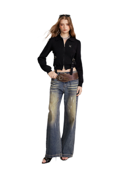 Vintage Cropped Zip Cardigan