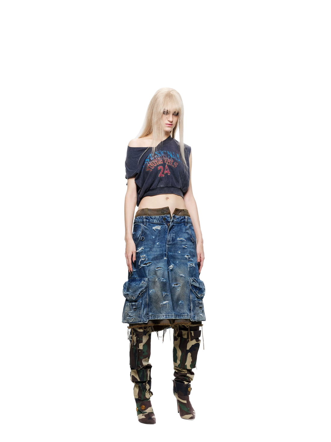 Vintage Washed Printed V-Neck Tank Top