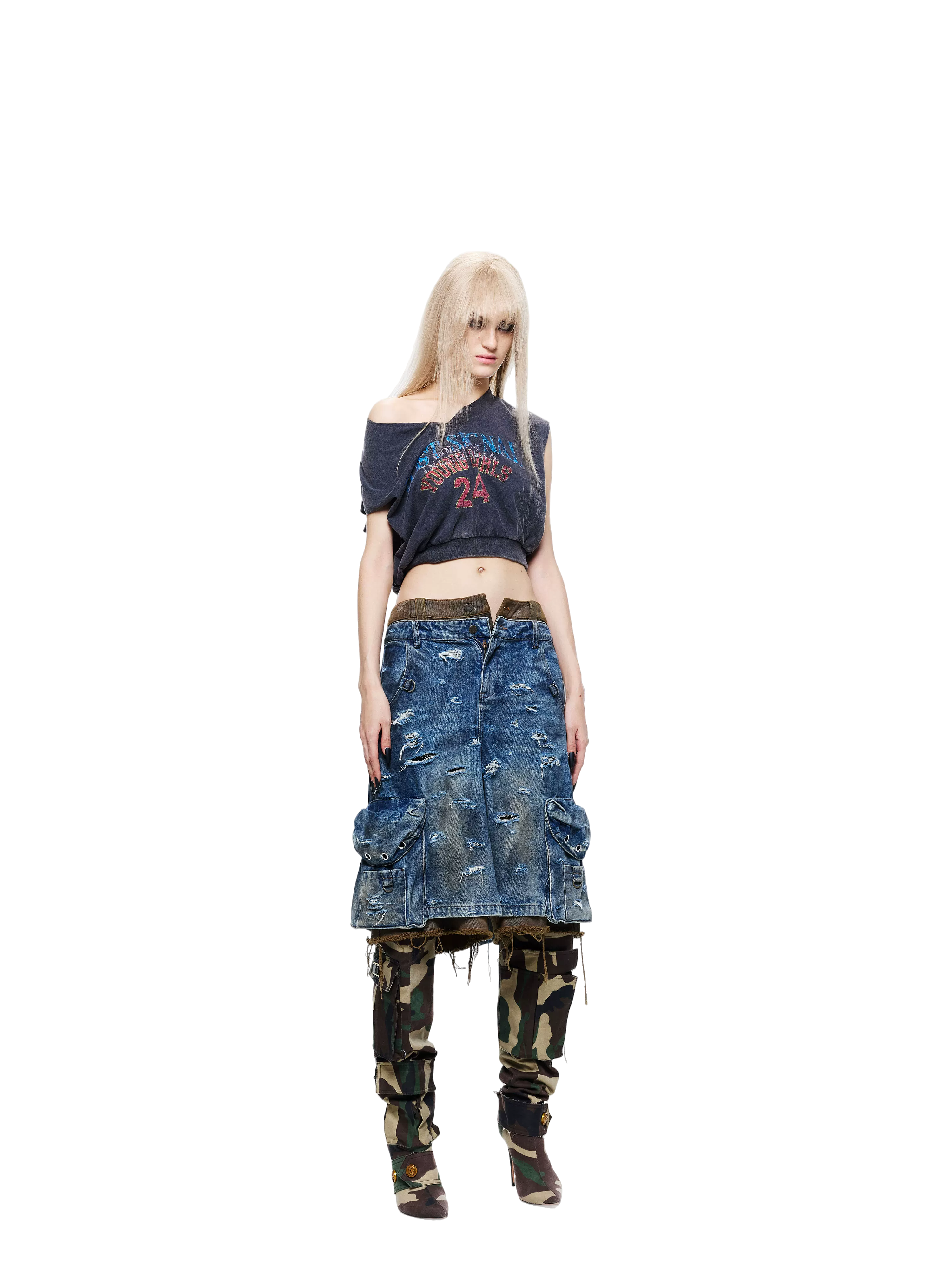 Vintage Washed Printed V-Neck Tank Top