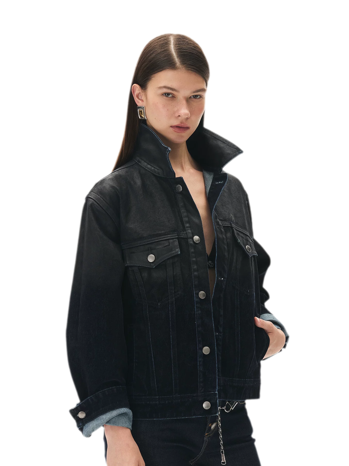Washed Brushed Gradient Denim Jacket