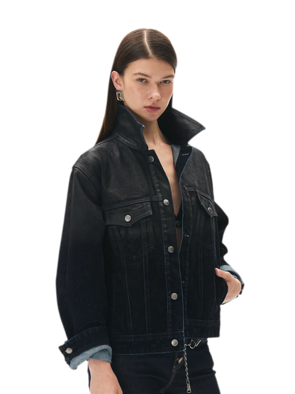 Washed Brushed Gradient Denim Jacket