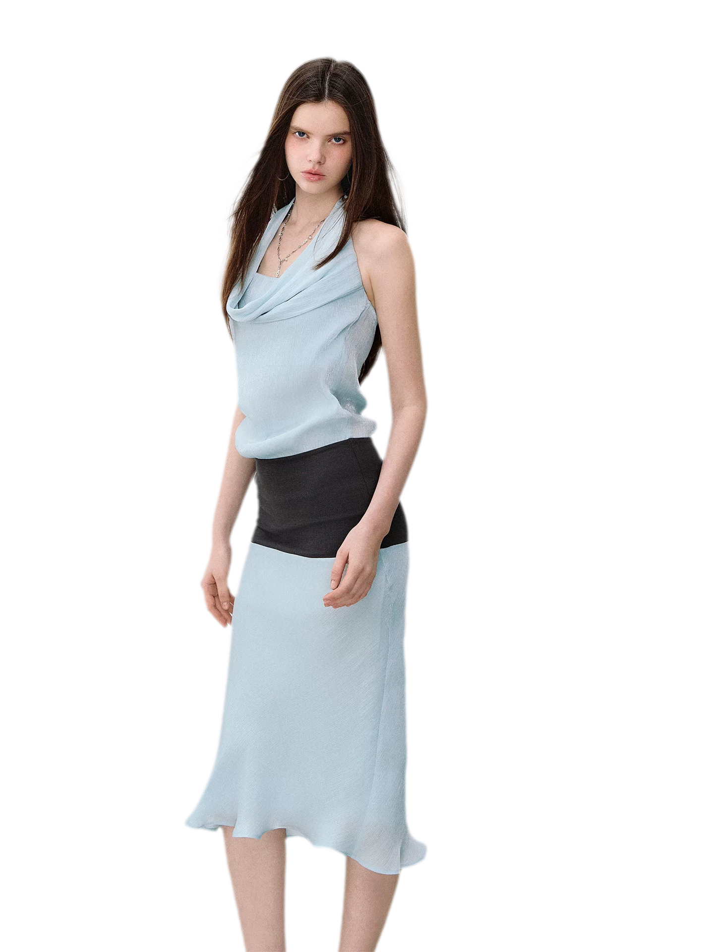 Mermaid Halter Neck Colorblock Dress