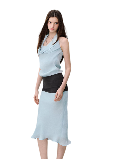 Mermaid Halter Neck Colorblock Dress