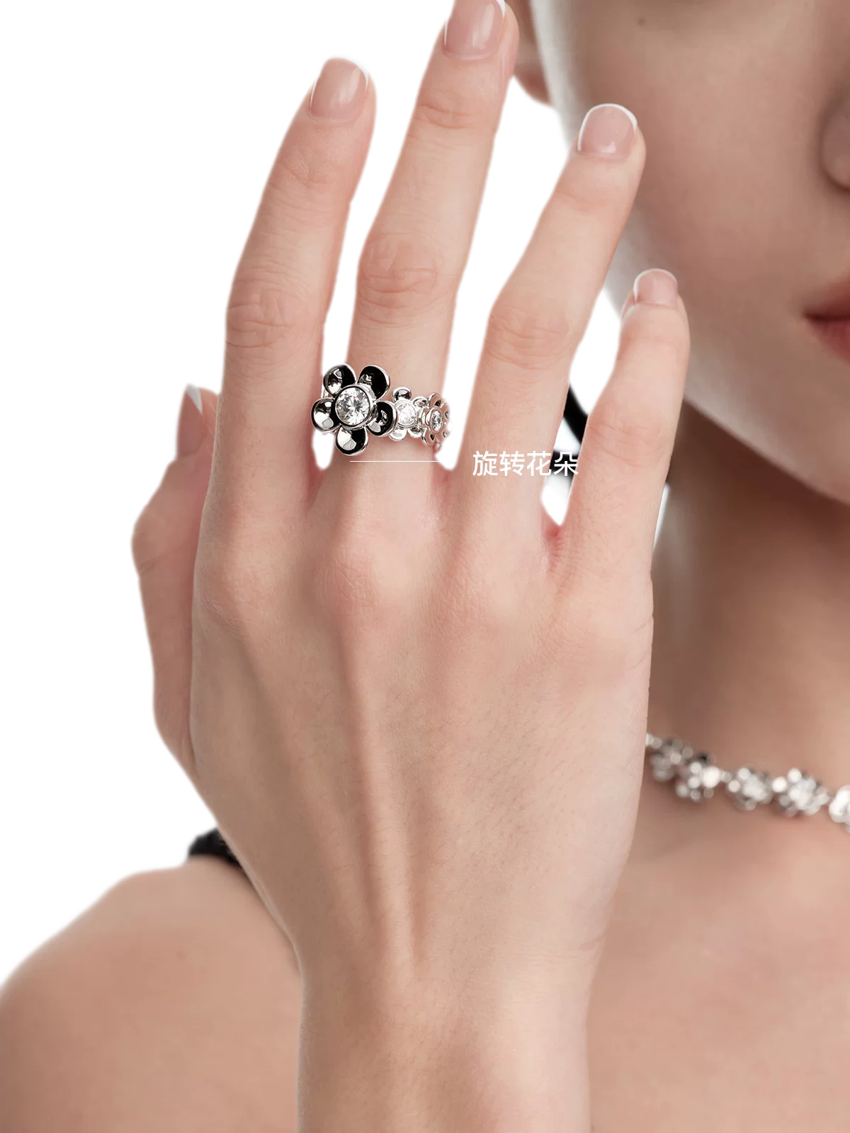 Platinum-Plated Floral Statement Ring