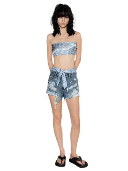 Wave Trim Denim Shorts