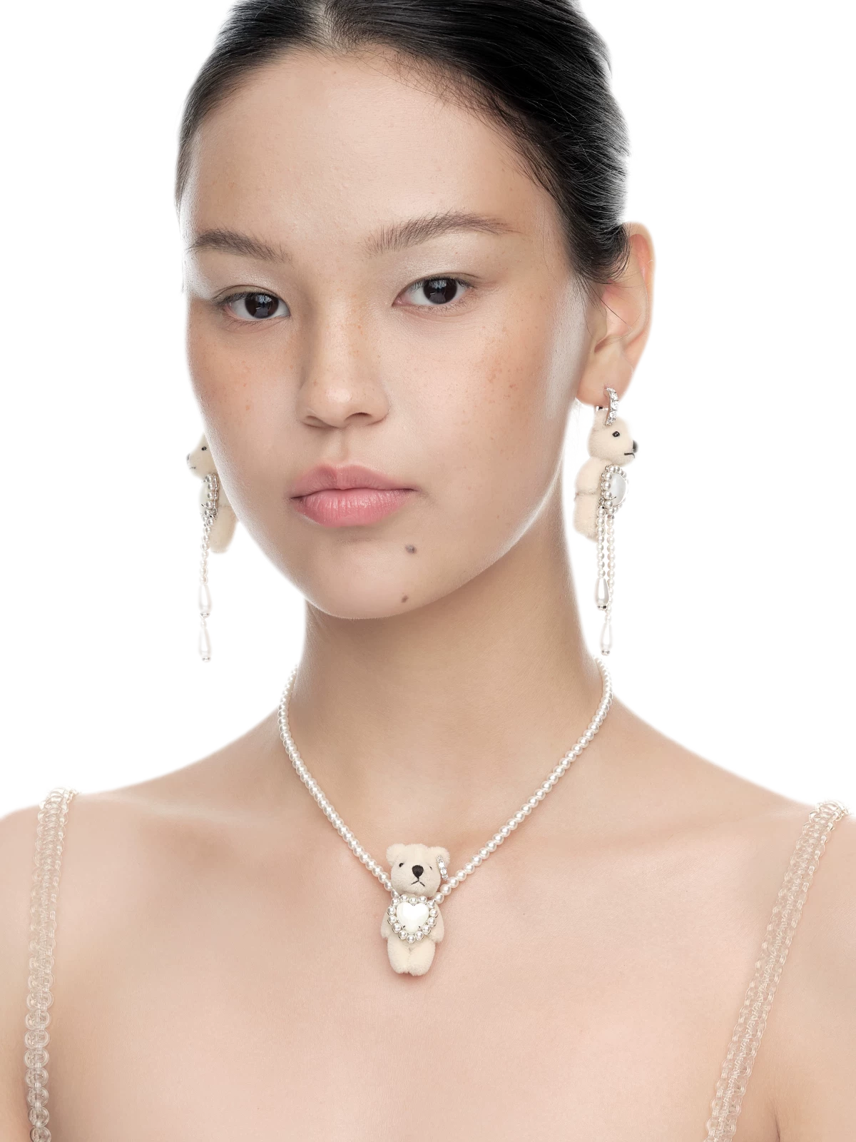 Plush Bear Pearl Pendant Necklace