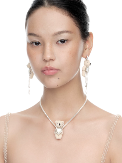 Plush Bear Pearl Pendant Necklace