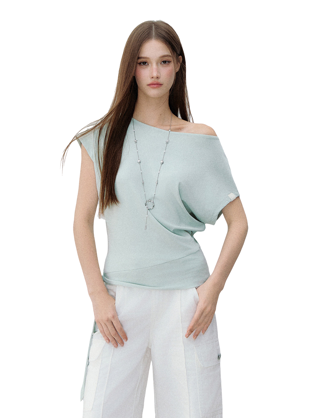 Asymmetric One-Shoulder Tie Detail Cutout Short Sleeve T-Shirt