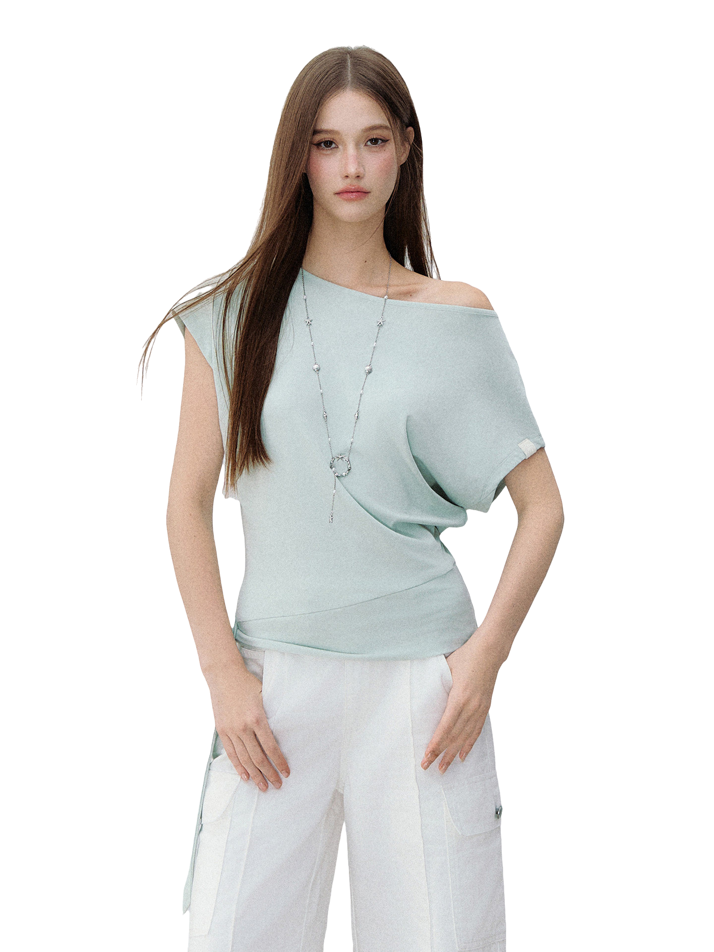 Asymmetric One-Shoulder Tie Detail Cutout Short Sleeve T-Shirt