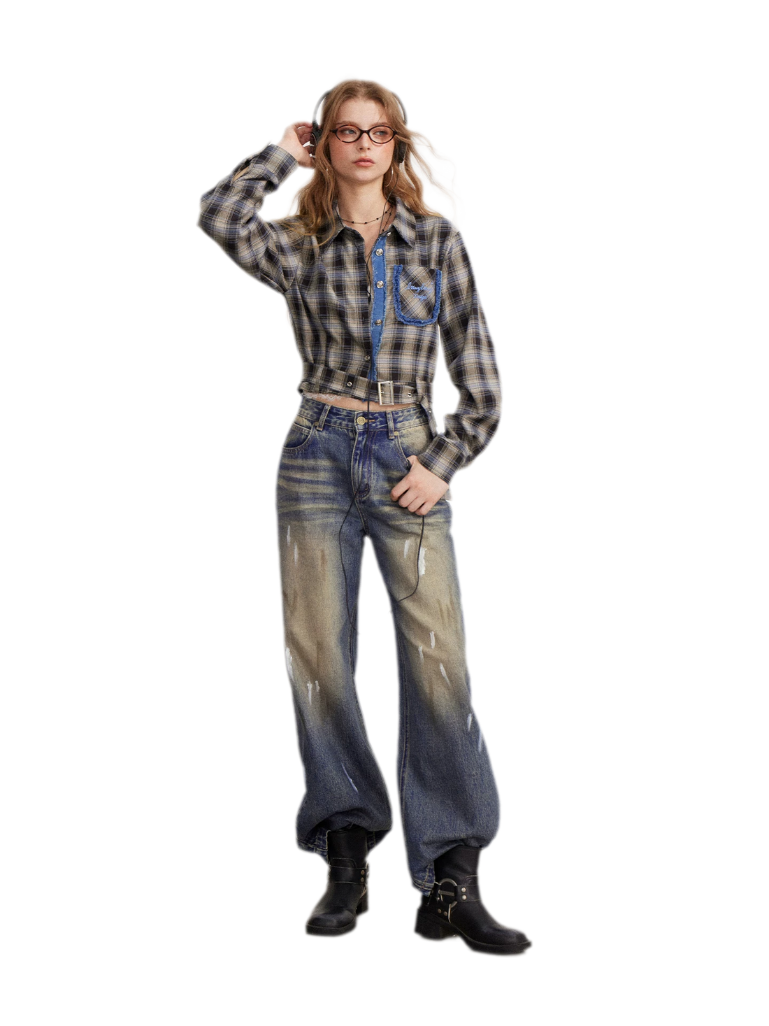 Washed Paint-Splatter Wide-Leg Jeans