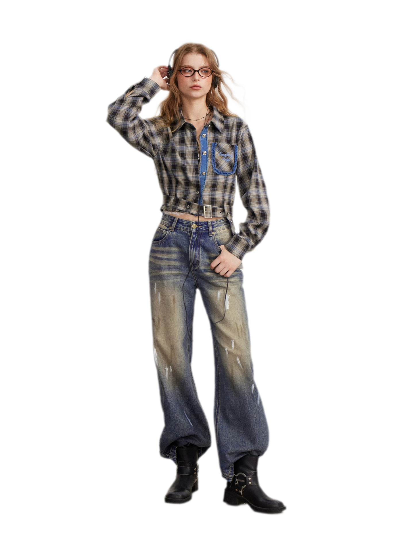 Washed Paint-Splatter Wide-Leg Jeans
