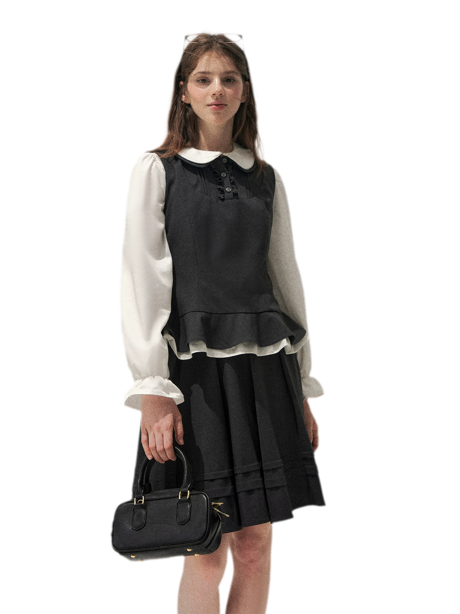 Textured Pleated Vest Skirt Set